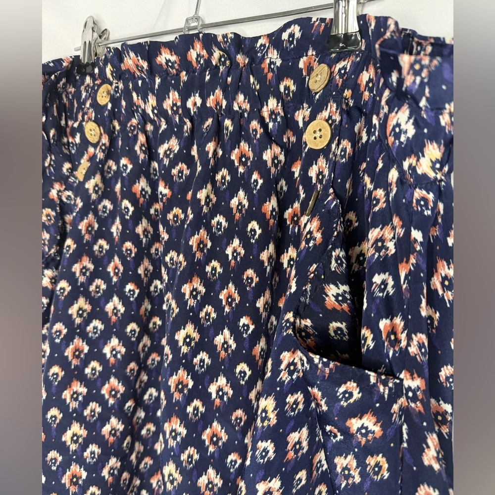 Maurices Navy Blue Floral Ikat Button-Detail A-Line Skirt - Picture 2 of 5